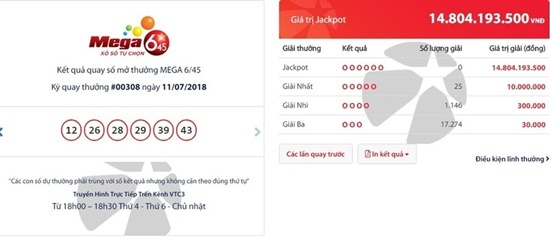 Kết quả xổ số Vietlott hôm nay 13/7/2018: Jackpot có 