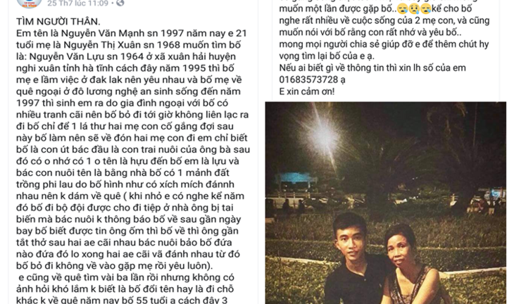 Câu chuyện “tìm cha 10 phút” qua Facebook sau 21 năm biệt tích gây tranh cãi