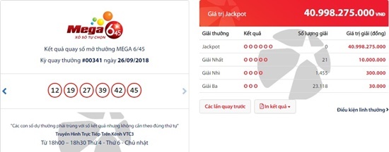 Kết quả xổ số Vietlott hôm nay 28/9/2018: Jackpot hơn 40 tỷ chơi 
