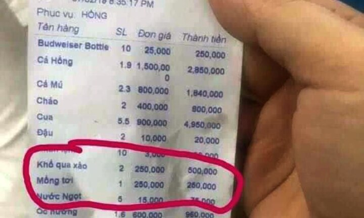 Quán ăn ở Nha Trang bị tố ‘chặt chém’ khách, đĩa mồng tơi giá 250 nghìn đồng