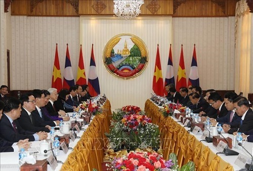 Tổng Bí thư, Chủ tịch nước Nguyễn Phú Trọng hội kiến Thủ tướng và Chủ tịch Quốc hội Lào