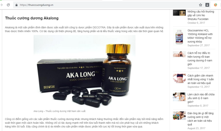 Thực phẩm bảo vệ sức khỏe Akalong quảng cáo là thuốc, dễ gây hiểu nhầm