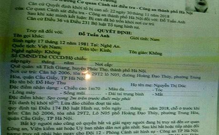 Nguyên giảng viên luật bị truy nã vì lừa đảo gần 50 tỷ đồng 