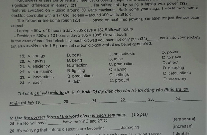 Đề thi môn tiếng Anh vào lớp 10 THPT tại TP.HCM chuẩn nhất