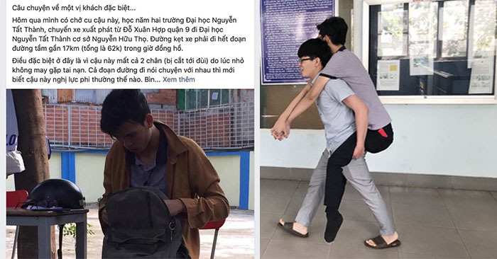 Chở sinh viên mất 2 chân không lấy tiền, anh xe ôm