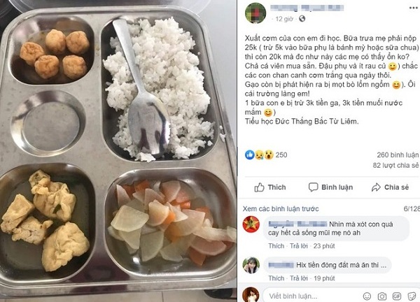 Phụ huynh trường Tiểu học Đức Thắng bức xúc vì suất ăn 20.000 đồng chỉ có đậu phụ, cá viên
