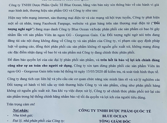 Cảnh báo sản phẩm của Blue Ocean bị giả mạo tràn ngập trên các sàn thương mại điện tử