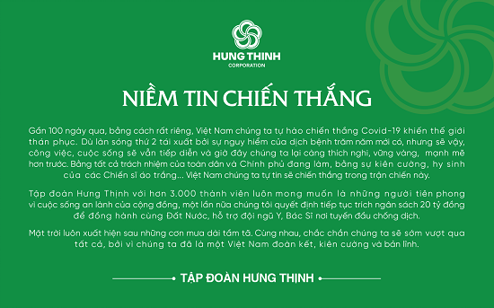 Tập đoàn Hưng Thịnh tiếp tục trích ngân sách 20 tỷ đồng ủng hộ hoạt động phòng, chống Covid-19