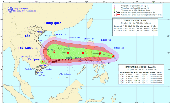 Dự báo thời tiết ngày 11/11: Biển Đông chuẩn bị đón bão Vamco
