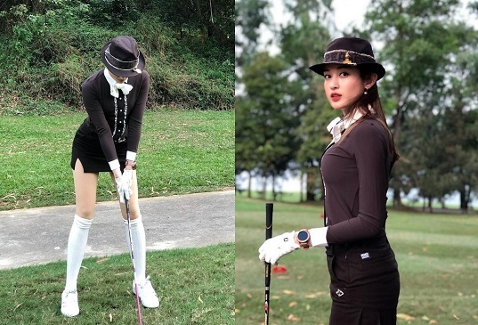 Á hậu Huyền My lại biến sân golf thành sàn catwalk với trang phục lịch lãm, khoe chân dài hút mắt