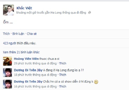 Facebook sao 24h: Khắc Việt bị ốm, Tuấn Hưng nóng