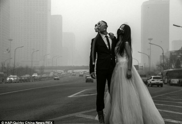  Cô dâu, chú rể đeo mặt nạ phòng độc chụp ảnh cưới