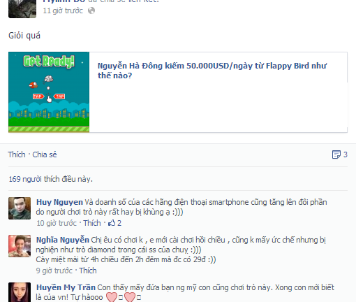 Facebook sao 24h: Mỹ Linh khen chủ nhân Flappy Bird giỏi