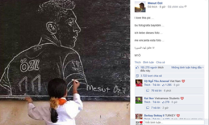 Mesut Ozil chia sẻ bức chân dung do fan Việt Nam vẽ