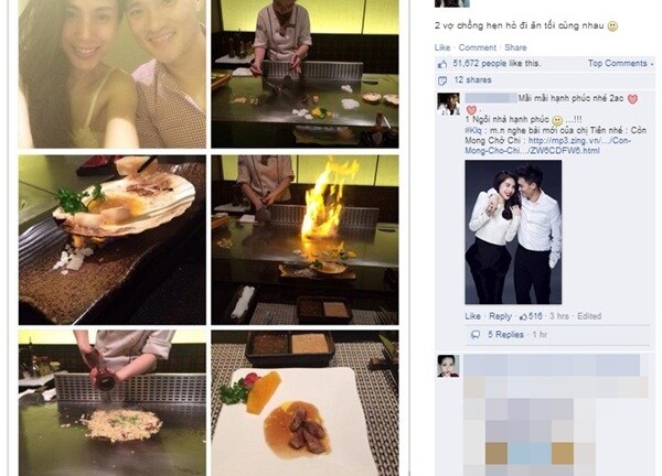 Diện áo hai dây sexy, Thủy Tiên hý hửng ăn tối bên Công Vinh