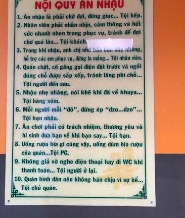 Hài hước nội quy “ăn nhậu” ở nhà hàng Việt