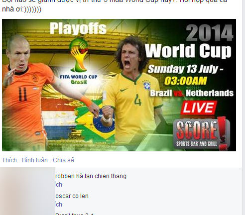 Dân mạng trổ tài dự đoán tỷ số trận Brazil đấu với Hà Lan