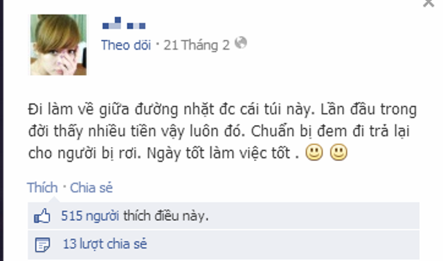 Cô gái xinh đẹp nhặt được 78 triệu đồng nhưng không 