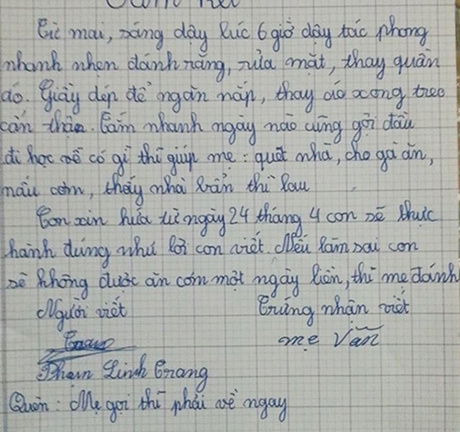 Bản cam kết đáng yêu của bé gửi mẹ gây sốt cộng đồng mạng