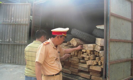 Bắt giữ xe biển Lào vận chuyển 1,392m3 gỗ lậu