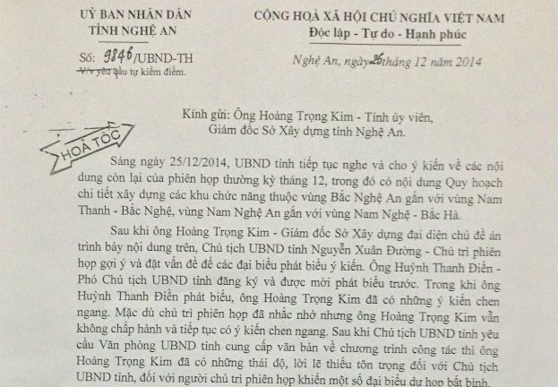 Thiếu tôn trọng Chủ tịch tỉnh Nghệ An, Giám đốc Sở bị kiểm điểm