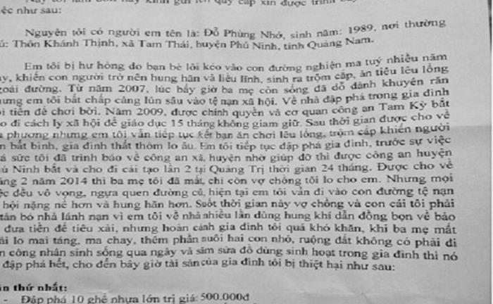 Anh trai viết đơn xin cho em vào tù vì “hết thuốc chữa”