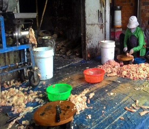 Bắt cơ sở chế biến mỡ heo bẩn bày la liệt trên nền gạch
