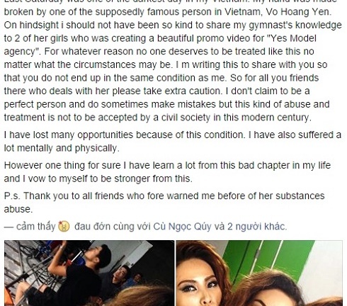 Siêu mẫu Võ Hoàng Yến bị tố làm gãy tay đồng nghiệp