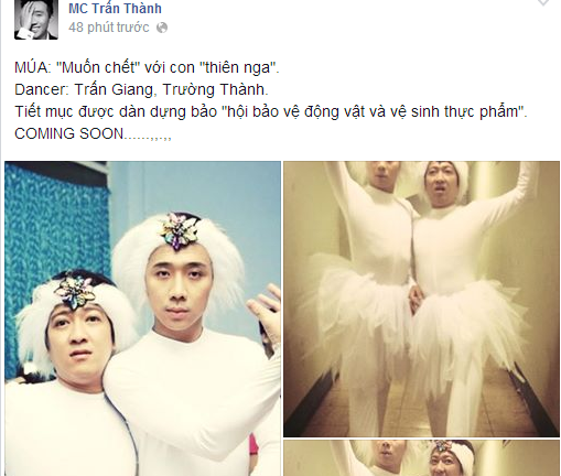 Trấn Thành, Trường Giang mặc váy hóa thiên nga trắng