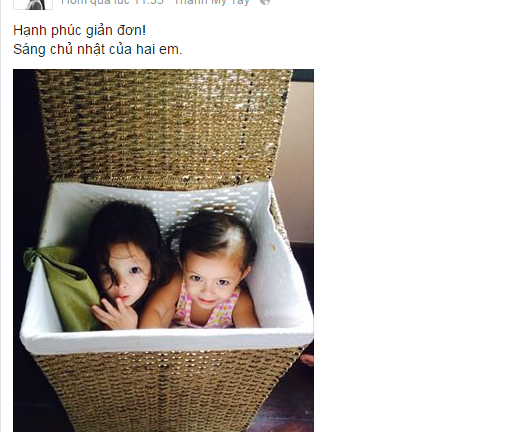 Cặp Tôm – Tép nhà Hồng Nhung tinh nghịch ngồi trong giỏ mây