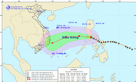 Sáng mai (9/12), bão Hagupit giật cấp 9 vào biển Đông