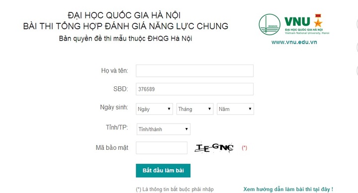 ĐH Quốc gia Hà Nội công bố đề thi mẫu năm 2015