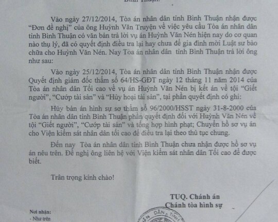Hủy án sơ thẩm vụ Huỳnh Văn Nén, chuyển VKSND Tối cao điều tra lại