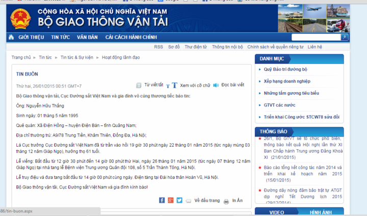 Thông tin về lễ tang Cục trưởng Cục Đường sắt Việt Nam