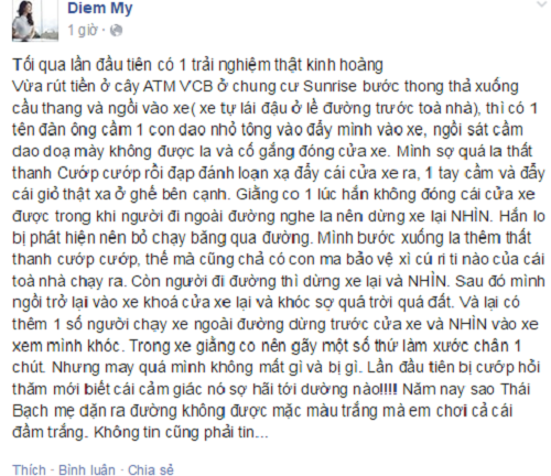 Diễm My 9X bức xúc vì bị cướp kề dao, người xung quanh chỉ... nhìn