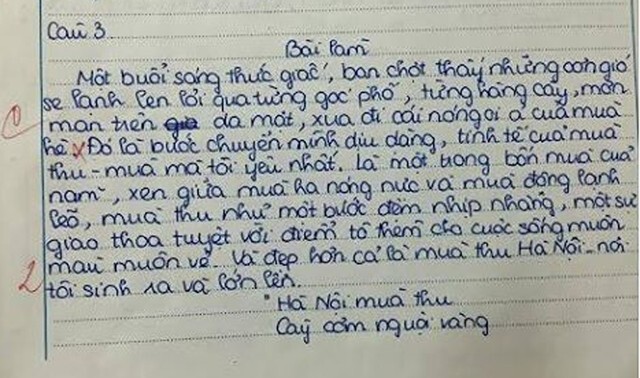 Mở đầu đoạn văn bị 0 điểm của học sinh lớp 7 gây tranh cãi