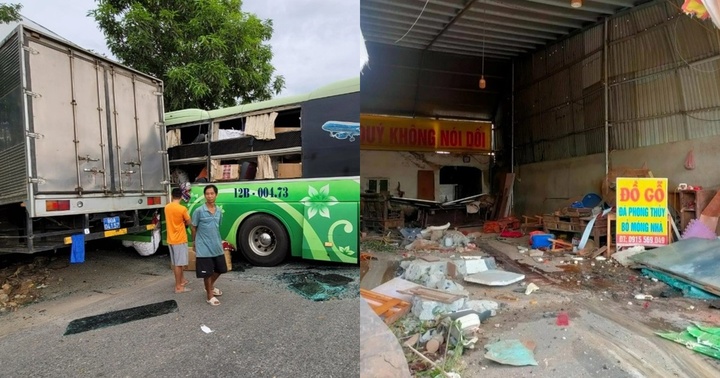 Xe khách, xe tải lao vào xưởng gỗ, nam tài xế tử vong