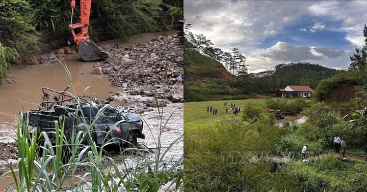 Lâm Đồng: Lũ quét cuốn trôi xe jeep chở 4 du khách nước ngoài
