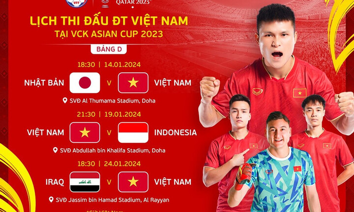 Lịch thi đấu chính thức của đội tuyển Việt Nam tại Asian Cup 2023