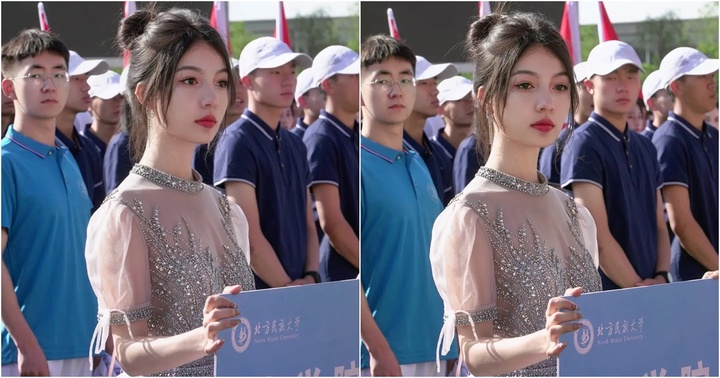 Nữ sinh bất ngờ nổi tiếng sau một đêm nhờ cầm biển ở hội thao của trường, khí chất bừng sáng một góc sân trường