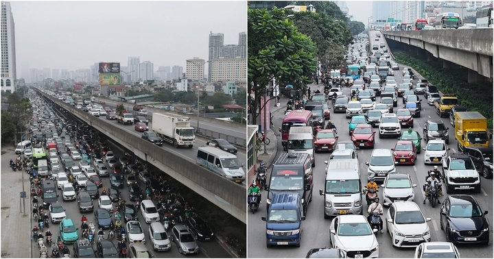 Kết thúc ngày làm việc cuối cùng năm cũ, dòng xe ùn ùn rời Hà Nội