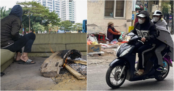 Hà Nội dưới cái lạnh 8 độ C:  Người dân đốt lửa sưởi ấm, trùm cả chăn ra đường để chống rét
