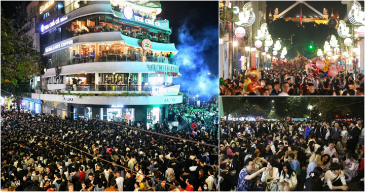 Phố đi bộ hồ Hoàn Kiếm đông nghẹt người chờ đón năm mới 2024