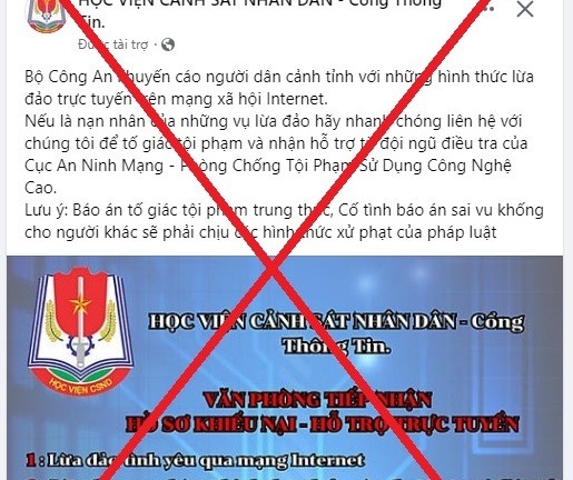 Cảnh báo hoạt động giả mạo trang Facebook Học viện Cảnh sát nhân dân để lừa đảo