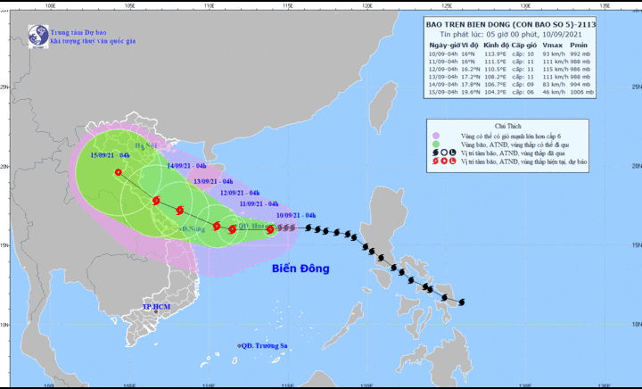 Diễn biến mới bão số 5: Giật cấp 12, hướng vào miền Trung