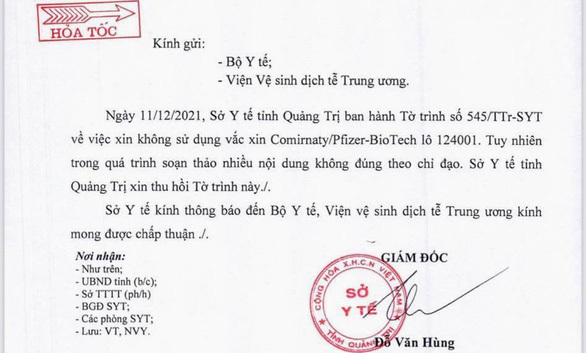 Quảng Trị thu hồi văn bản