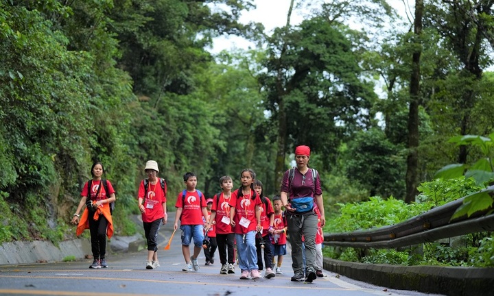 Thú vị đoàn hơn 100 em nhỏ xuyên đêm leo núi Ba Vì