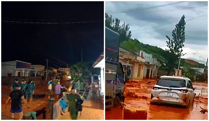 Lũ cát đỏ ập xuống đường ven biển Phan Thiết làm sập mố cầu, trăm người trắng đêm khắc phục