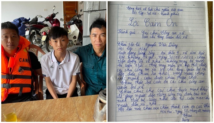 Xúc động dòng thư tay cảm ơn của nam sinh lớp 10 được lực lượng công an cứu giữa dòng lũ dữ