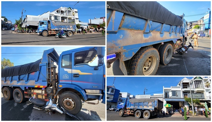 Hiện trường vụ tai nạn xe ben chở cát tông xe máy khiến người phụ nữ bị đứt chân